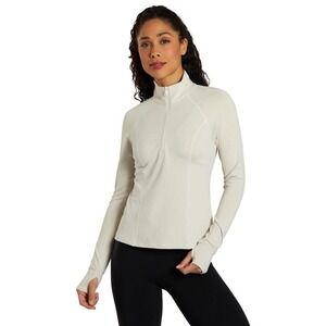 Beyond Yoga Rib Zip Pullover XS Cream Heather Long Sleeve‎ Thumbholes Yoga Top